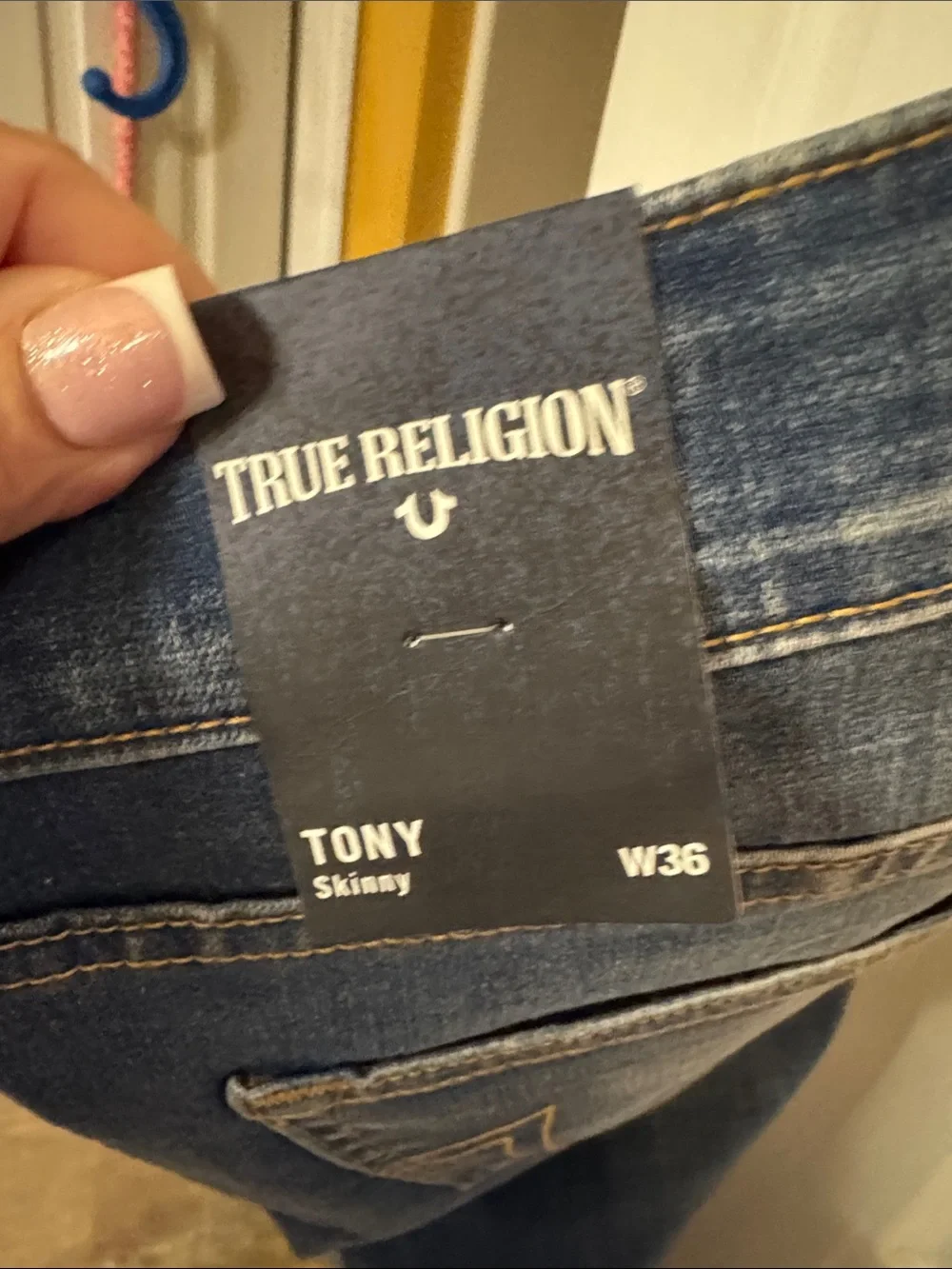 True Religion Men's Slim Straight Distressed Indigo Jeans